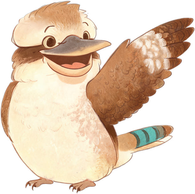 Rufus the kookaburra pointing