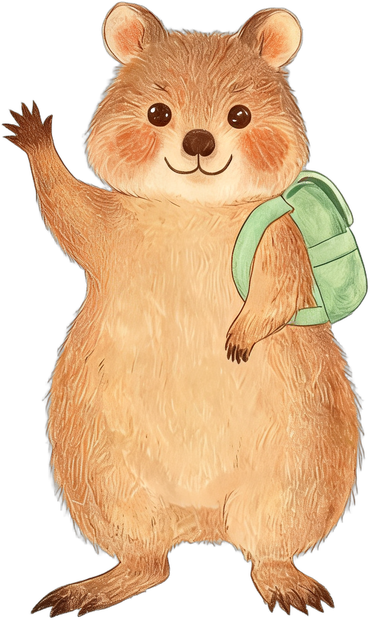 Quokka waves beside the world map